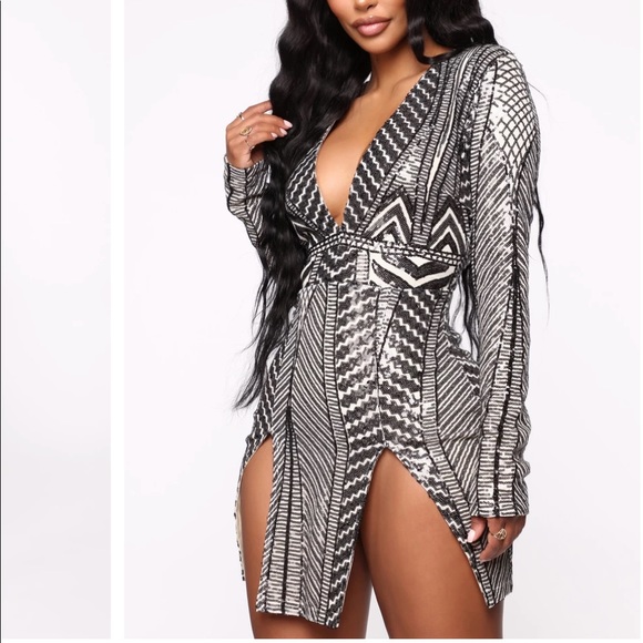 Perfectly Split Sequin Mini Dress Black/Combo - Picture 1 of 6